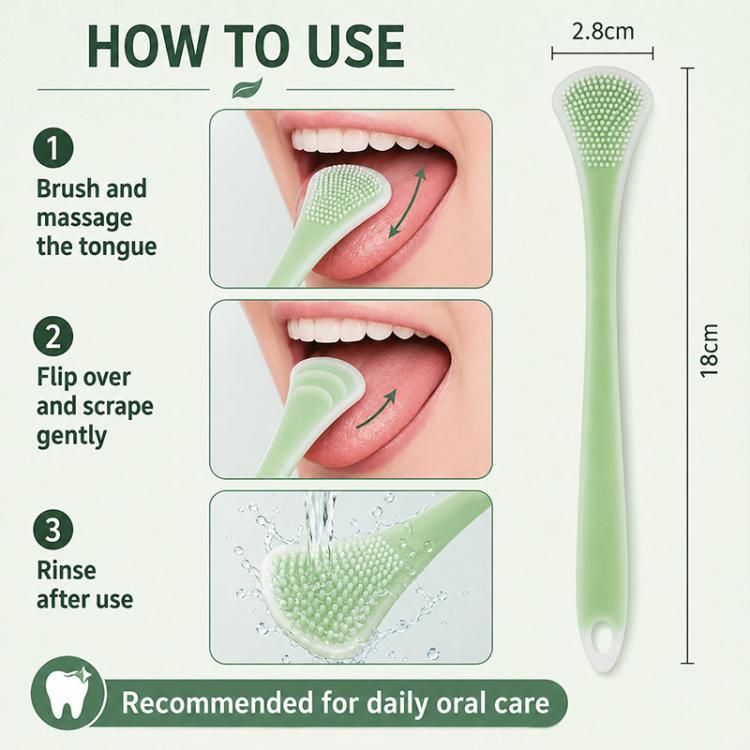 2pcs/Pack Double-Sided Silicone Tongue Scraper Oral Cleaning Tool