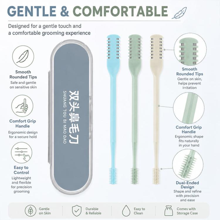 3pcs/Pack 360 Degree Rotating Double Blade Design Double Head Nose Hair Razor