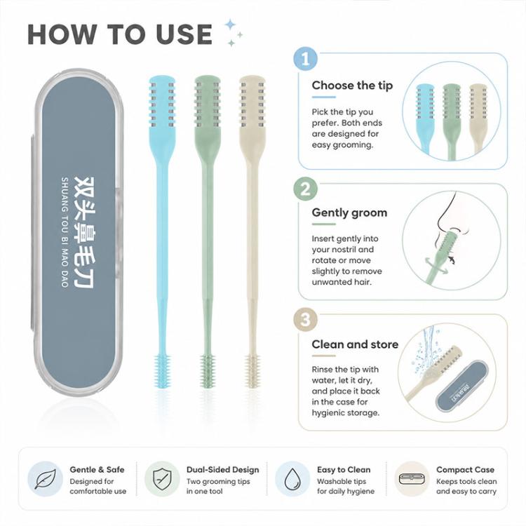 3pcs/Pack 360 Degree Rotating Double Blade Design Double Head Nose Hair Razor