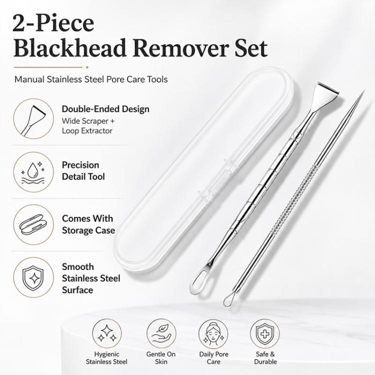Stainless Steel Blackhead Scraper and U-Shaped Needle Set Blackhead Acne Cleaning Tool