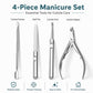 4-piece manicure set for cuticle care: cuticle pusher, nail file, fork, and nipper