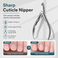 Sharp stainless steel cuticle nipper with spring handle and angled cutting jaws