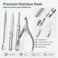Premium stainless steel manicure tools set with cuticle pusher, file, fork, and nipper