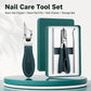 Nail care tool set with slant jaw clipper, nano file, nail cleaner pick, teal storage box