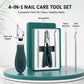 4-piece nail care set with slant clipper, two nail files, and cleaner pick in case