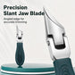 Pointed slant nail clipper with teal non-slip handle and angled metal blade