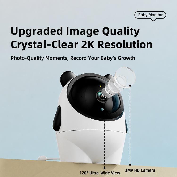 White and black baby monitor camera with wide-angle lens and mounted view