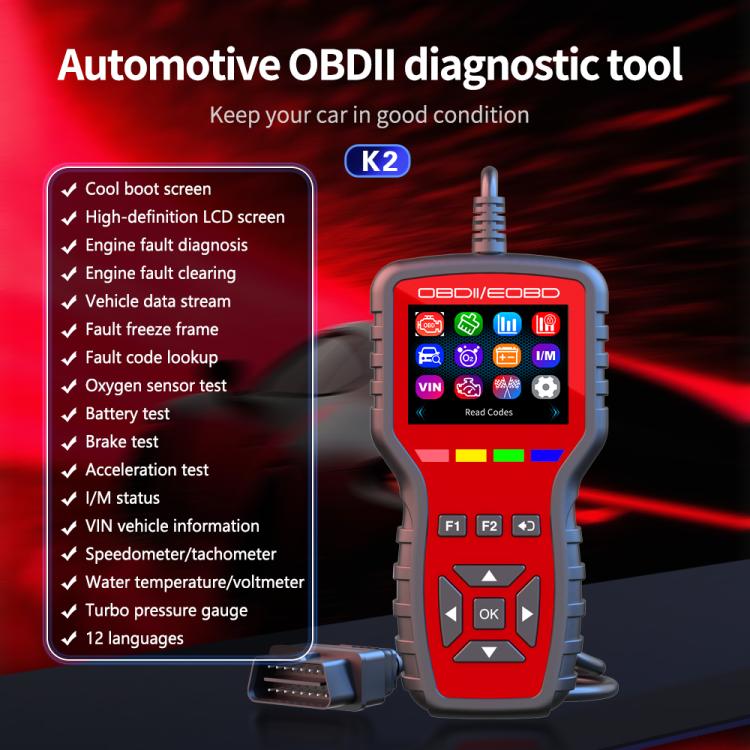 K2 Car OBDII Diagnostic Tool Smart Engine Fault Detector HUD, K2