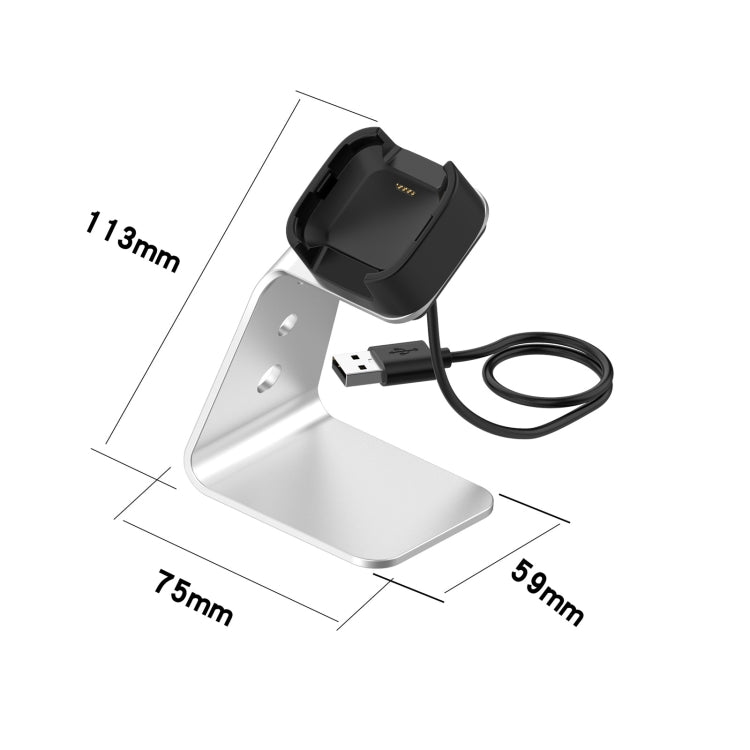 Grey aluminum alloy charger holder with black dock; size 113x75x59mm shown