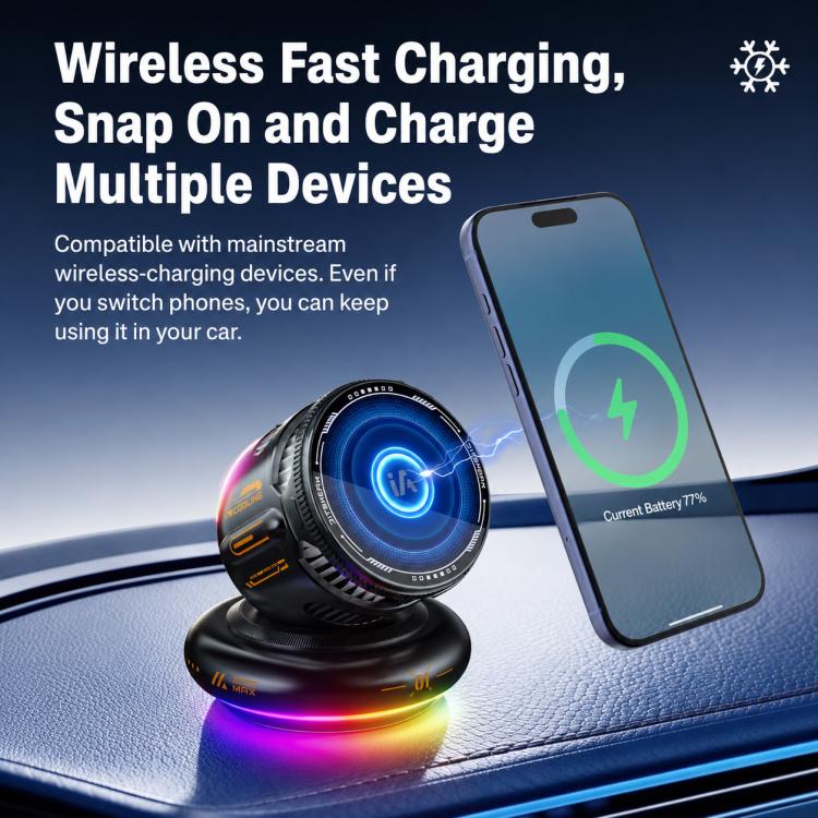 D3 15W Ice Magnetic Cooling RGB Car Mount Wireless Charging Phone Holder