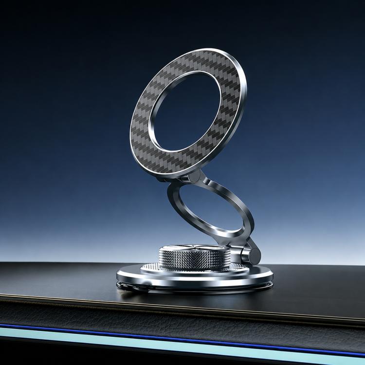 Grey carbon-fiber textured 360 ring magnetic phone holder with rotating base