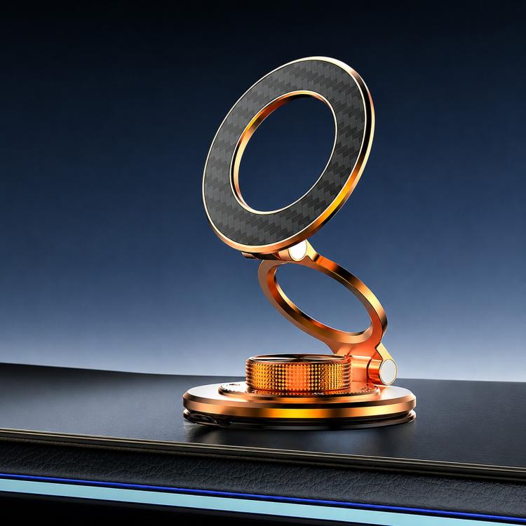 Orange carbon-fiber textured 360 ring magnetic phone holder with rotating base