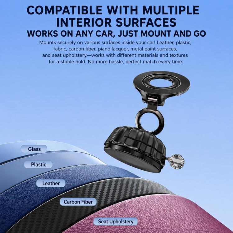 Black suction-cup magnetic phone mount with metal ball joint and circular base