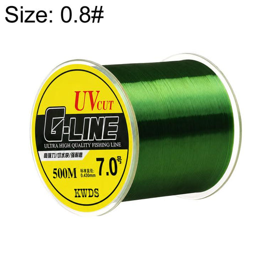 High-strength nylon monofilament fishing line spool, size 0.8, waterweed-green line
