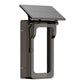 Dark outdoor solar rain cover with top solar panel and clear doorbell window