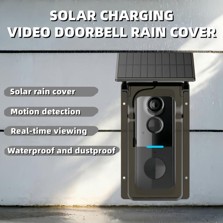 Dark outdoor solar rain cover mounted on a wall with solar panel and doorbell window