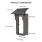 Outdoor solar rain cover product dimensions diagram with solar panel and frame
