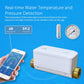 White smart water valve with phone app showing water temperature and pressure detection