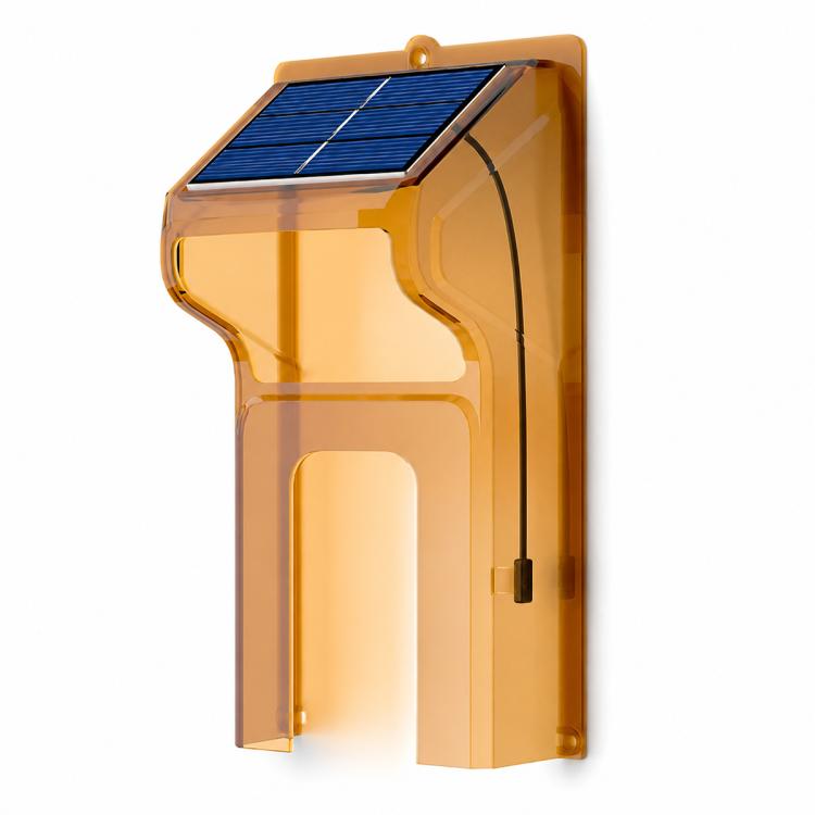Brown solar rain cover with solar panel and doorbell face window