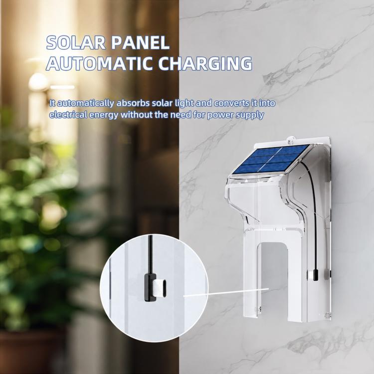 Clear solar rain cover with solar panel and doorbell protection shield