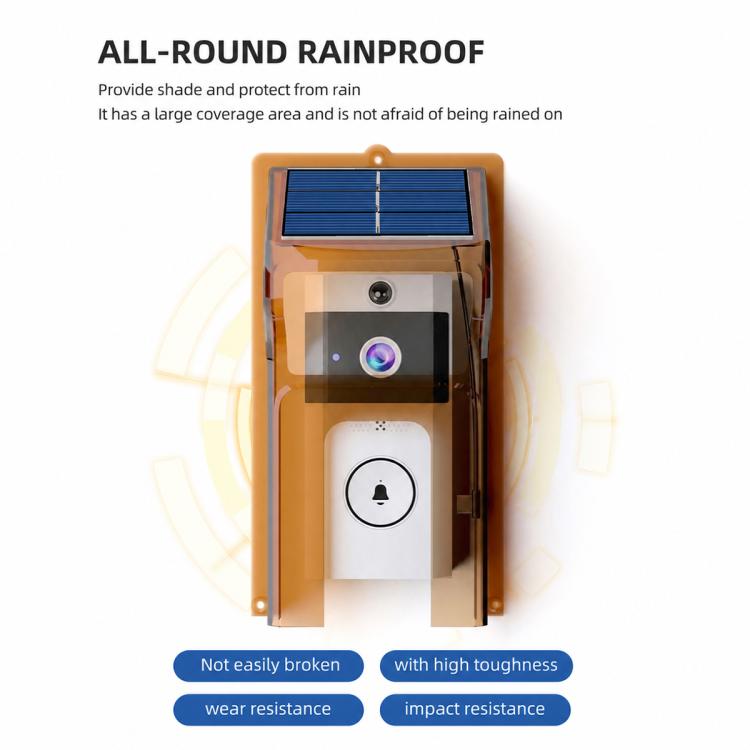 Brown solar rain cover with solar panel, speaker and camera openings
