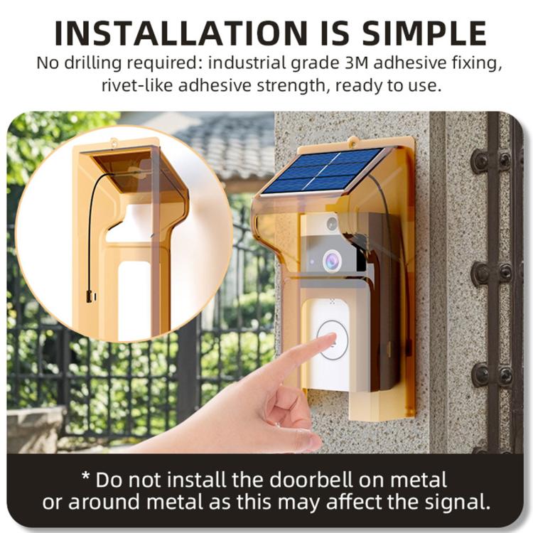 Solar rain cover mounted on wall with solar panel and doorbell openings