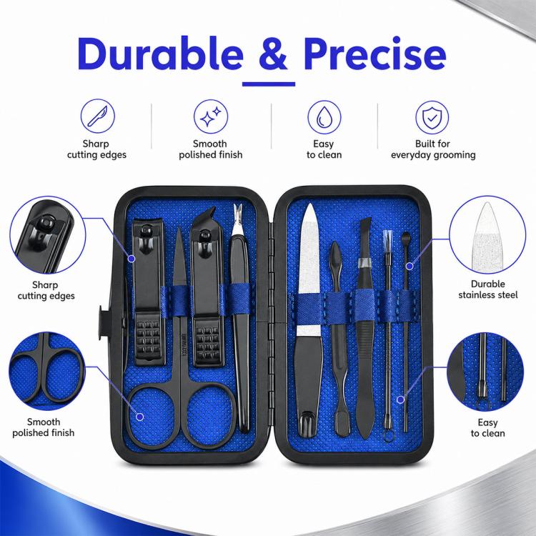9pcs/Set Portable Stainless Steel Nail Clipper Manicure Tool Set