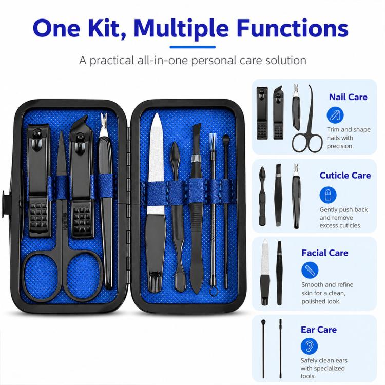 9pcs/Set Portable Stainless Steel Nail Clipper Manicure Tool Set