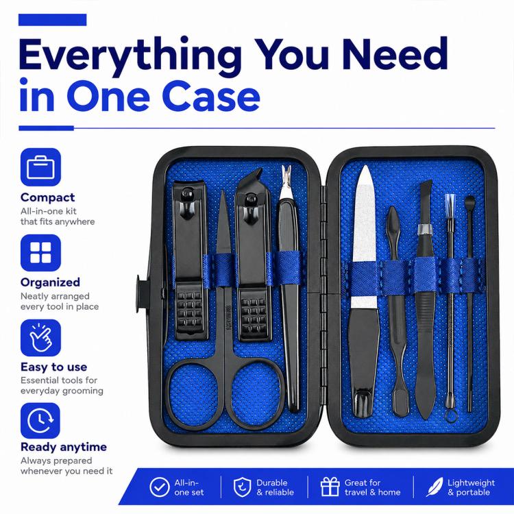 9pcs/Set Portable Stainless Steel Nail Clipper Manicure Tool Set