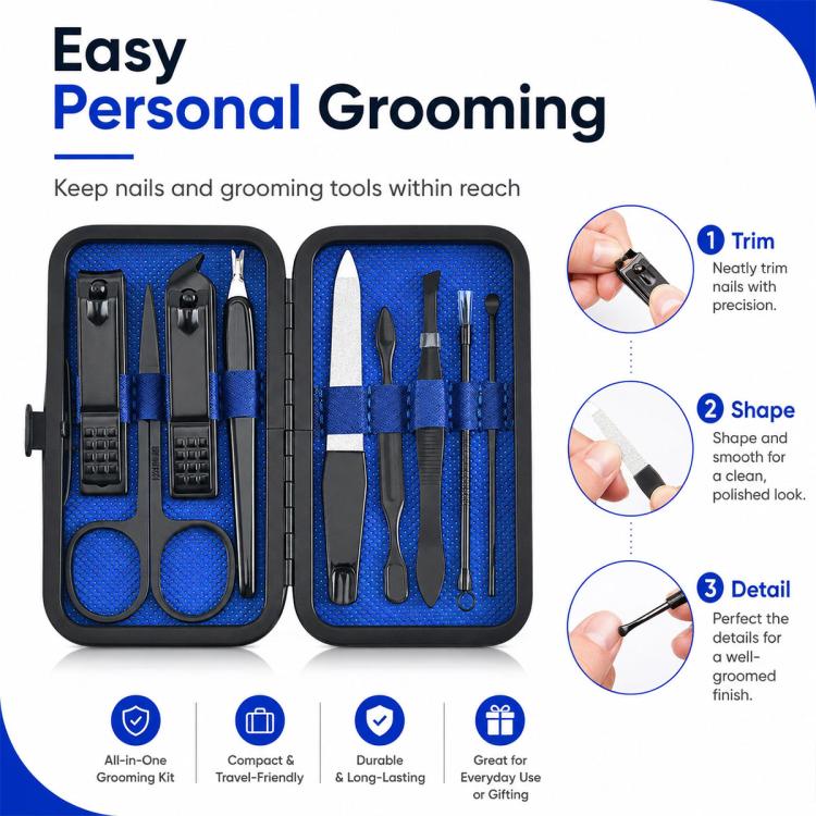 9pcs/Set Portable Stainless Steel Nail Clipper Manicure Tool Set