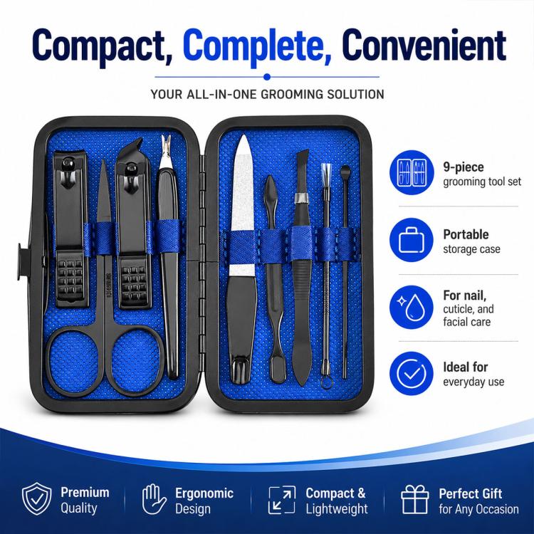9pcs/Set Portable Stainless Steel Nail Clipper Manicure Tool Set