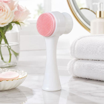 Manual Double-Sided Silicone Facial Cleansing Brush, Soft Face Scrubber and Massage Tool