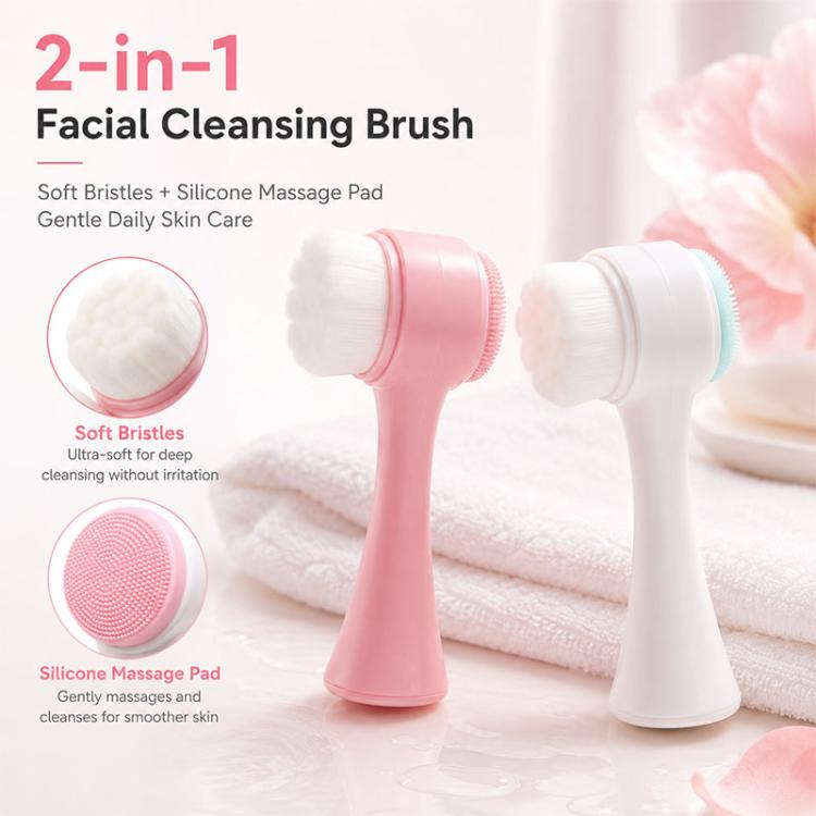 Manual Double-Sided Silicone Facial Cleansing Brush, Soft Face Scrubber and Massage Tool