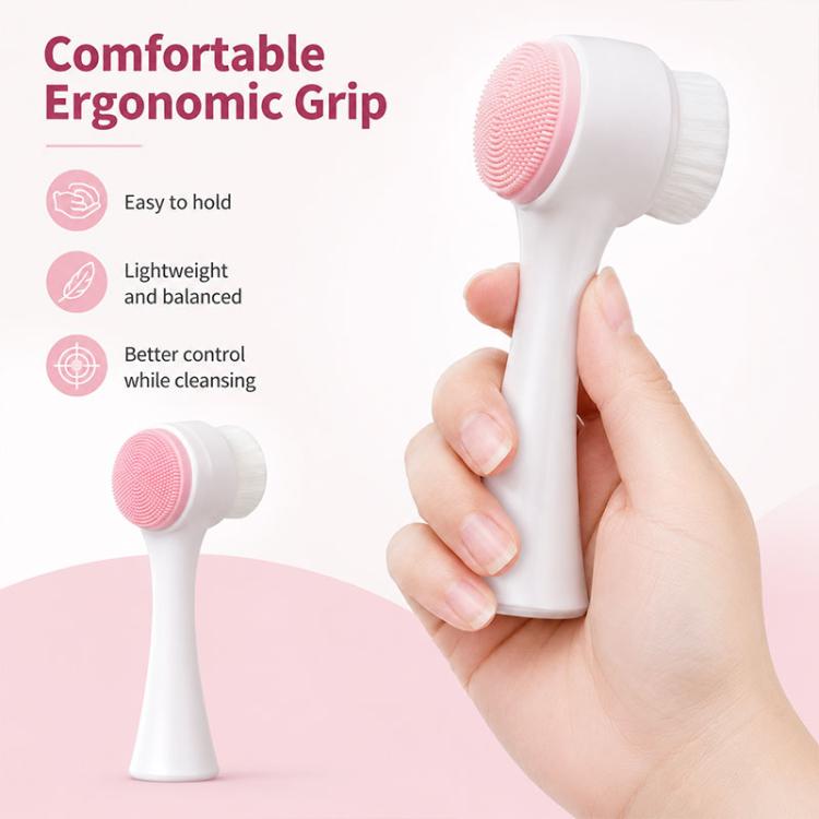 Manual Double-Sided Silicone Facial Cleansing Brush, Soft Face Scrubber and Massage Tool