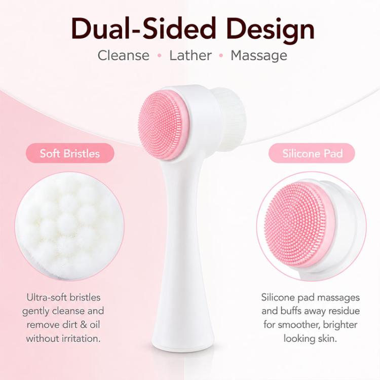 Manual Double-Sided Silicone Facial Cleansing Brush, Soft Face Scrubber and Massage Tool