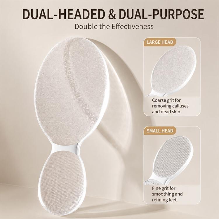 Dual-headed foot file with two oval abrasive heads for coarse and fine foot smoothing