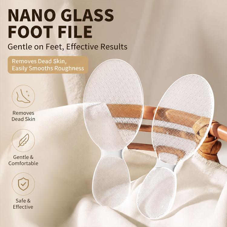 Nano glass foot file with multiple oval abrasive pads for pedicure smoothing and dead-skin removal