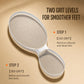 Dual-headed foot file with two grit abrasive pads to refine heels and smooth feet