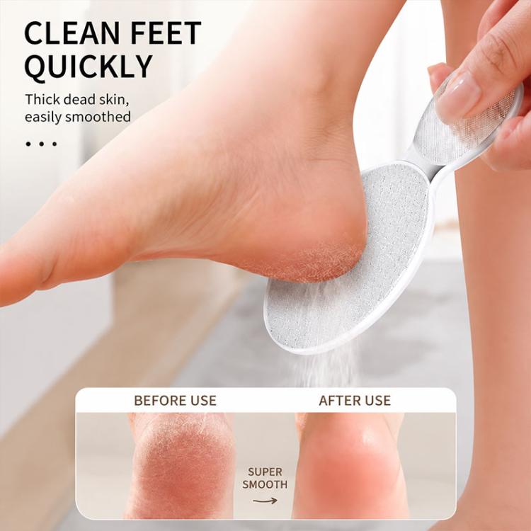 Dual-headed nano glass foot file with oval abrasive pads for smoothing rough foot skin