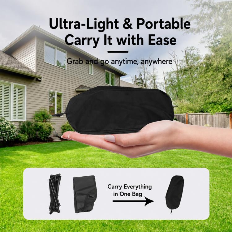 Folded moon camping chair in carry bag, compact portable storage