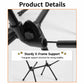 Folding moon camping chair frame joint close-up with sturdy X-frame support