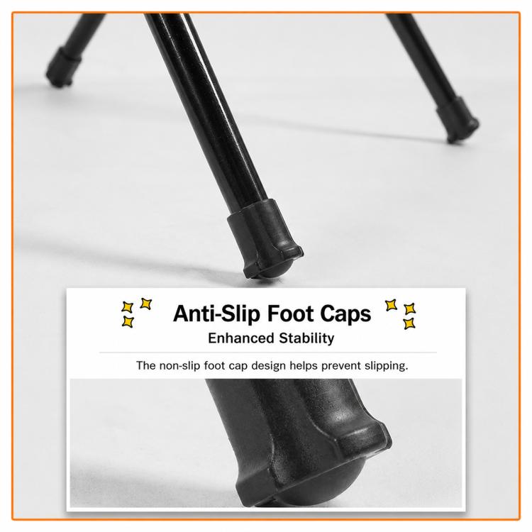 Folding moon camping chair anti-slip foot caps close-up on tripod legs