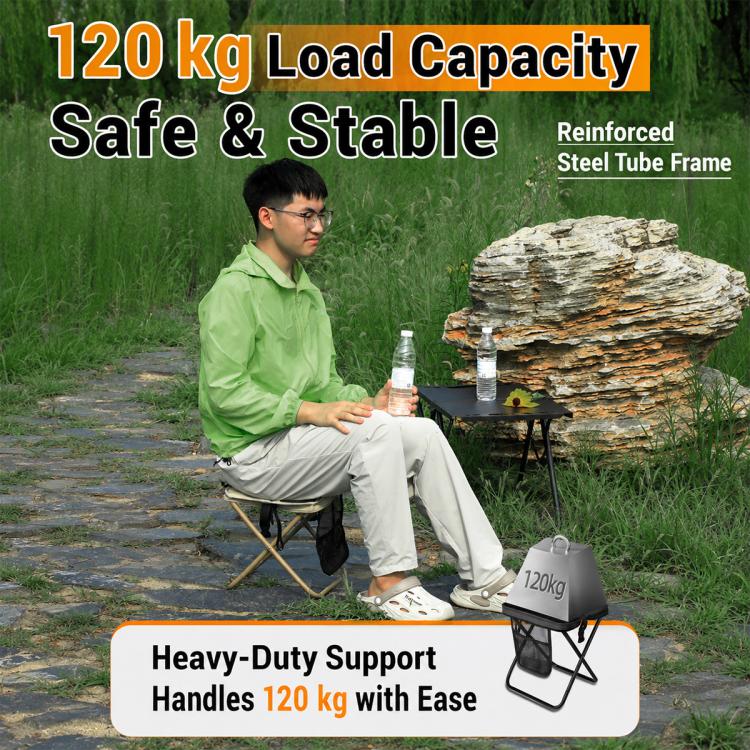 Reinforced steel frame portable folding stool with crossbody carry bag