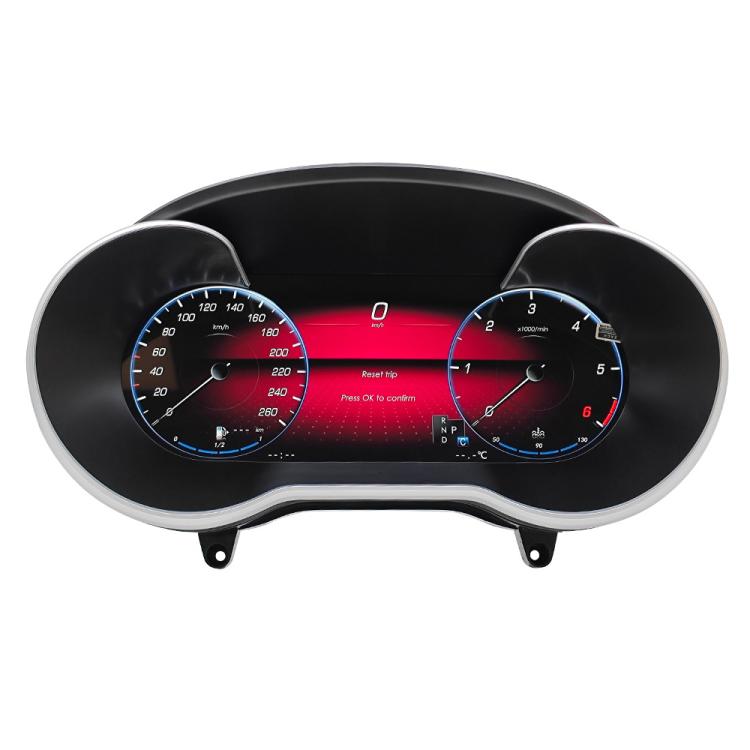 Car digital instrument cluster with dual circular speed and odometer gauges