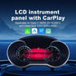 Car LCD instrument panel with dual gauge displays in curved dashboard housing