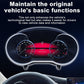 Car digital gauge cluster display with red-lit dials and central odometer screen