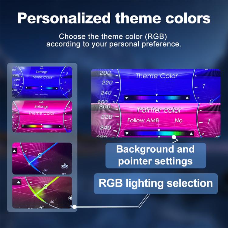 Car gauge display theme color selection screenshot for RGB lighting settings