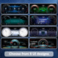 Car digital odometer and speedometer cluster showing multiple UI theme layouts