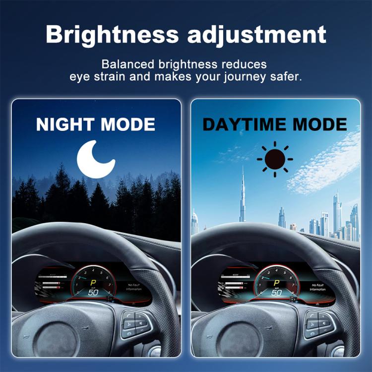 Car instrument cluster with day and night mode brightness settings