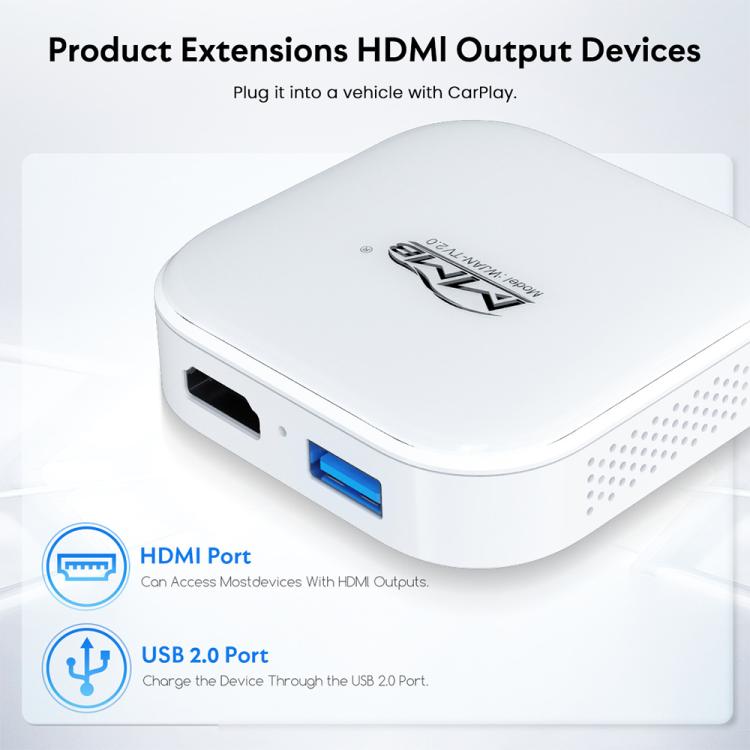 White HDMI output car AI box with HDMI and USB 2.0 ports